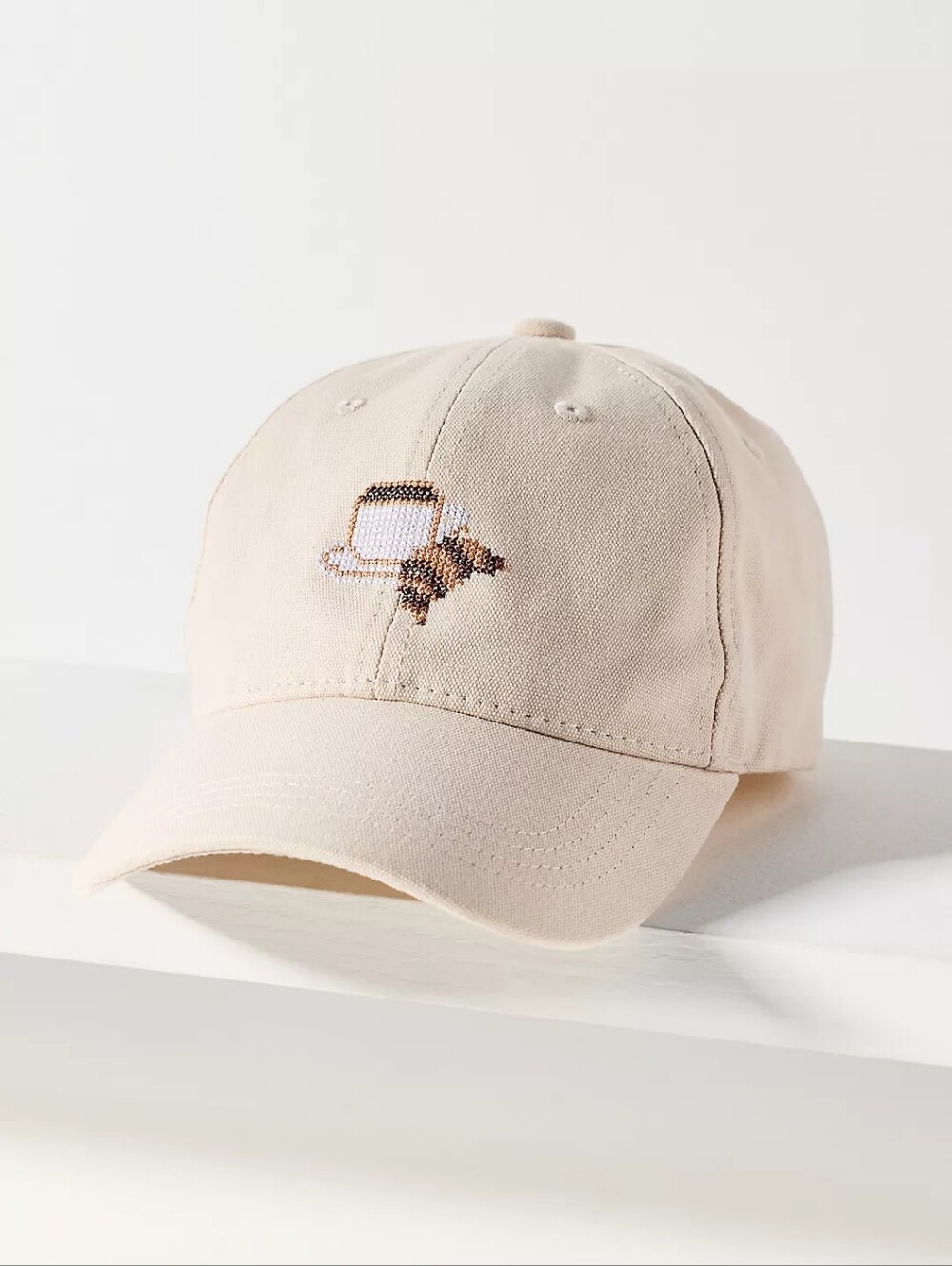 NWT By Anthropologie Pointelle Stitched Baseball Cap In Croissant Combo One Size